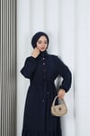 Yarım Pat Düğmeli Beli Bağcıklı Ayrobin Elbise Lacivert   HNT85451