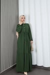 Yarım Pat Düğmeli Beli Bağcıklı Ayrobin Elbise Haki   HNT85451