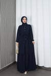 Yarım Pat Düğmeli Beli Bağcıklı Ayrobin Elbise Lacivert   HNT85451