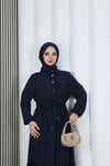 Yarım Pat Düğmeli Beli Bağcıklı Ayrobin Elbise Lacivert   HNT85451