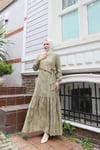 Yandan Bağlamalı Düğme Detaylı Elbise  Haki   HNT8566