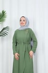 Toka Detaylı Bağlamalı Ayrobin Elbise Haki   HNT85921