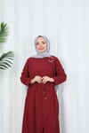 Toka Detaylı Bağlamalı Ayrobin Elbise Bordo   HNT85921