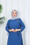 Toka Detaylı Bağlamalı Ayrobin Elbise İndigo   HNT85921