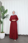 Toka Detaylı Bağlamalı Ayrobin Elbise Bordo   HNT85921