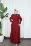 Toka Detaylı Bağlamalı Ayrobin Elbise Bordo   HNT85921