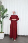 Toka Detaylı Bağlamalı Ayrobin Elbise Bordo   HNT85921