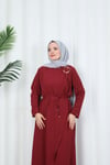 Toka Detaylı Bağlamalı Ayrobin Elbise Bordo   HNT85921