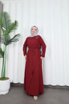 Toka Detaylı Bağlamalı Ayrobin Elbise Bordo   HNT85921
