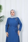 Toka Detaylı Bağlamalı Ayrobin Elbise İndigo   HNT85921