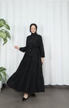 Boydan Düğmeli Kuşaklı Katlı Elbise Siyah HNT8593