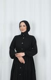 Boydan Düğmeli Kuşaklı Katlı Elbise Siyah HNT8593