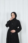 Boydan Düğmeli Kuşaklı Katlı Elbise Siyah HNT8593