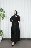Boydan Düğmeli Kuşaklı Katlı Elbise Siyah HNT8593