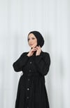 Boydan Düğmeli Kuşaklı Katlı Elbise Siyah HNT8593