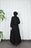Boydan Düğmeli Kuşaklı Katlı Elbise Siyah HNT8593