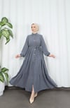 Boydan Düğmeli Kuşaklı Katlı Elbise Koyu  Gri  HNT8593