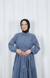 Boydan Düğmeli Kuşaklı Katlı Elbise Mavi   HNT8593