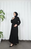 Boydan Düğmeli Kuşaklı Katlı Elbise Siyah HNT8593
