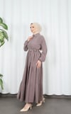 Boydan Düğmeli Kuşaklı Katlı Elbise Kahverengi HNT8593