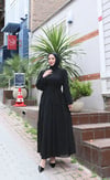 Kuşaklı Kat Kat Şifon  Elbise  Siyah  HNT8595 