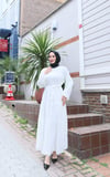 Kuşaklı Kat Kat Şifon  Elbise  Beyaz    HNT8595 