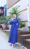 Kuşaklı Kat Kat Şifon  Elbise  Saks Mavisi HNT8595 
