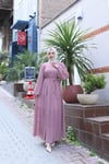 Kuşaklı Kat Kat Şifon  Elbise  Pudra    HNT8595 