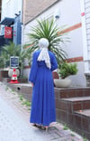 Kuşaklı Kat Kat Şifon  Elbise  Saks Mavisi HNT8595 