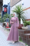 Kuşaklı Kat Kat Şifon  Elbise  Pudra    HNT8595 