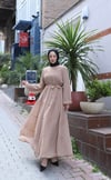 Kuşaklı Kat Kat Şifon  Elbise  Vizon   HNT8595 