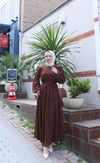Kuşaklı Kat Kat Şifon  Elbise  Kahve   HNT8595 