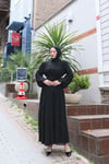 Kuşaklı Kat Kat Şifon  Elbise  Siyah  HNT8595 