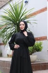 Kuşaklı Kat Kat Şifon  Elbise  Siyah  HNT8595 