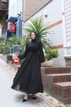 Kuşaklı Kat Kat Şifon  Elbise  Siyah  HNT8595 