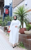 Kuşaklı Kat Kat Şifon  Elbise  Beyaz    HNT8595 