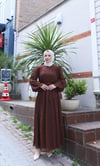 Kuşaklı Kat Kat Şifon  Elbise  Kahve   HNT8595 