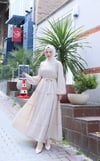 Kuşaklı Kat Kat Şifon  Elbise  Krem   HNT8595 