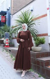 Kuşaklı Kat Kat Şifon  Elbise  Kahve   HNT8595 