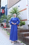 Kuşaklı Kat Kat Şifon  Elbise  Saks Mavisi HNT8595 