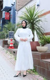 Kuşaklı Kat Kat Şifon  Elbise  Beyaz    HNT8595 