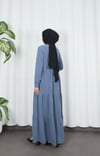 Dantel Detaylı Düğmeli Kat Kat Tesettür Elbise Mavi  HNT8596