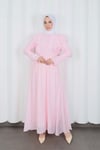  Fırfır Dantelli  Modal Astarlı Tül Elbise Pembe  HNT8618