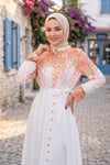 Çiçek Desenli Astarlı Kuşaklı Elbise Beyaz  HNT8627