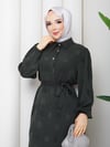 Eteği Büzgülü Yarım  Düğmeli Kuşaklı  Elbise Haki  HNT8602