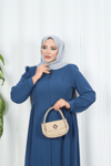 Eteği Ve Kolu Büzgülü Ferace İNDİGO HNT 7057