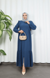 Eteği Ve Kolu Büzgülü Ferace İNDİGO HNT 7057
