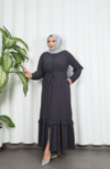 Eteği Ve Kolu  Fırfırlı Ferace Gri  HNT7129