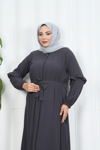 Eteği Ve Kolu  Fırfırlı Ferace Gri  HNT7129