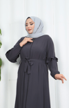 Eteği Ve Kolu  Fırfırlı Ferace Gri  HNT7129